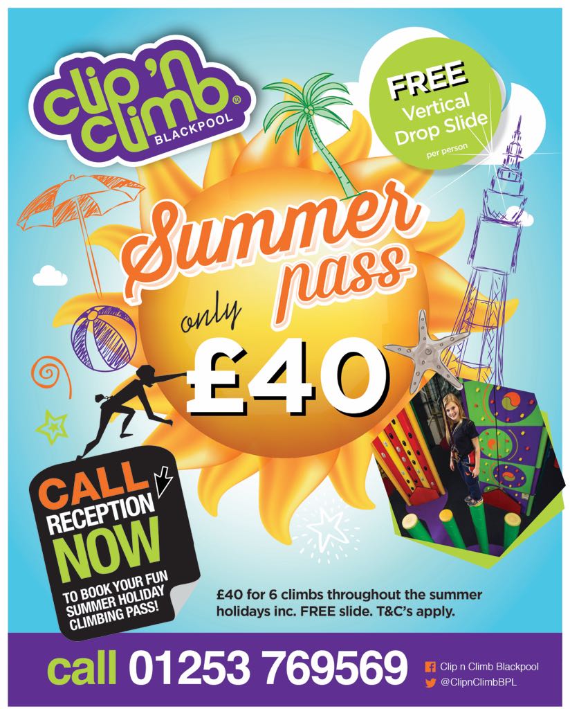 Getting ready for the Summer Holidays ☀️?
Grab your Clip N Climb Blackpool Summer Pass for just £40!
That's better than half price 😮
Call the team on 01253 769569 or pop in to see us at reception to grab your very own Summer Pass 🎉
#Summer #ClipNClimb #Blackpool