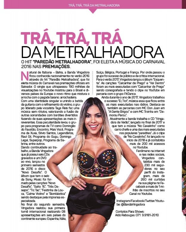 BandaVingadora's tweet photo. Se liga na matéria especial sobre a gente na Revista Universo Show! Ficou lindo demais esse trabalho! Obrigada pelo carinho e atenção, galera! #Vingadora #NoCavalinho #RevistaUniversoShow #CASTProduções https://t.co/zyFmamFDSD