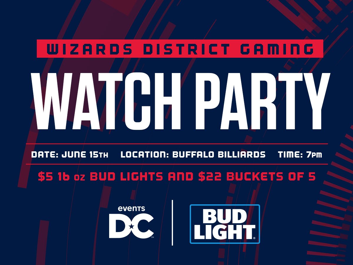June 15th at 7 pm come to Buffalo Billiards for the official WizDG watch party as the team plays Jazz Gaming <a href="/TheEventsDC/">Events DC</a> <a href="/budlight/">Bud Light</a> #RunTheDistrict