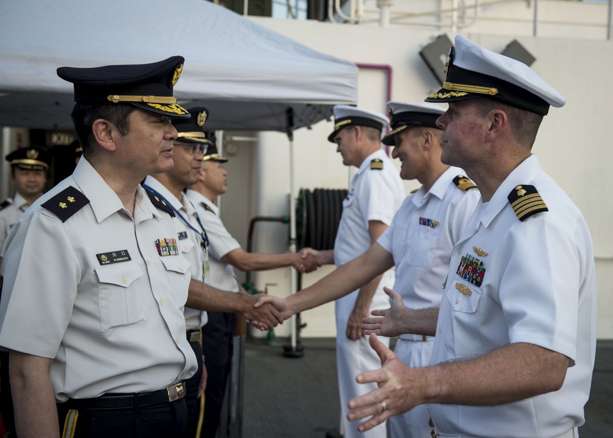 CaptPeterOlive's tweet photo. Supporting the Mission Commander receive guests at a reception to mark our arrival in Yokosuka.  MERCY has made a big splash here in Japan, and we are looking forward to taking her to Tokyo for the important events she will be doing there. https://t.co/OFYlksG86P