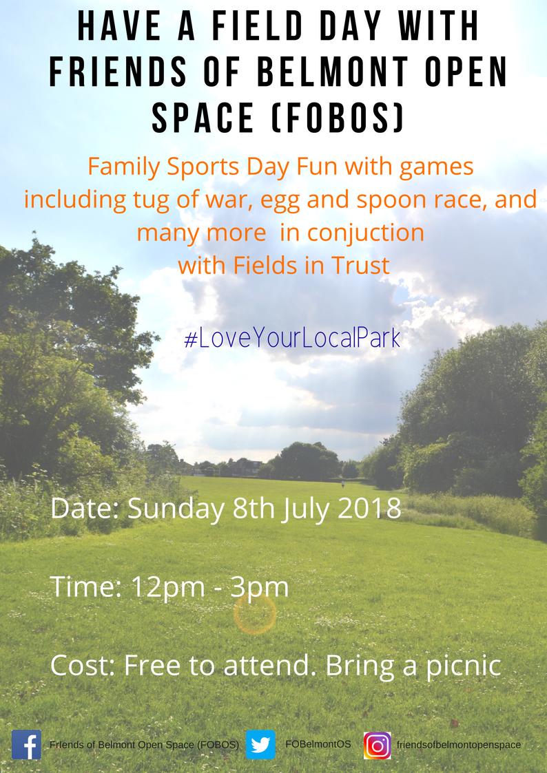 Have a Field Day! FOBOS are hosting this event as part of the <a href="/FieldsInTrust/">Fields in Trust 💚</a> Day. Come along to Belmont Open Space for some free family sports fun. Bring a picnic 😀

#WeLoveChislehurst #Picnic #SportsDay #GreenSpace #LoveYourLocalPark