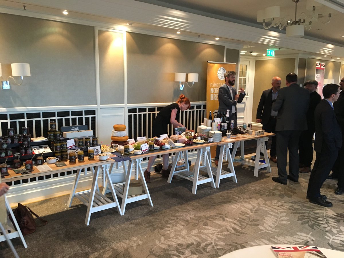 tradegovuk_NE's tweet photo. All set up and ready for the guests to arrive at the #Queensbirthdayparty event #Munich. Showcasing quality products from across the #NorthernPowerhouse. https://t.co/Ck8mdpj3FW
