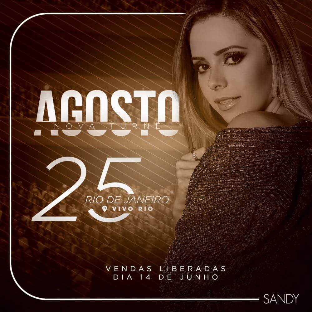 ForeverSandyFC's tweet photo. Quer mais uma confirmação? 😍A nova turnê da Sandy também vai passar pelo Rio de Janeiro no dia 25 de agosto no Vivo Rio! 💛🎵👏🏼 Ingressos disponíveis a partir do dia 14 de junho as 15h! https://t.co/p9iiUDzEw7