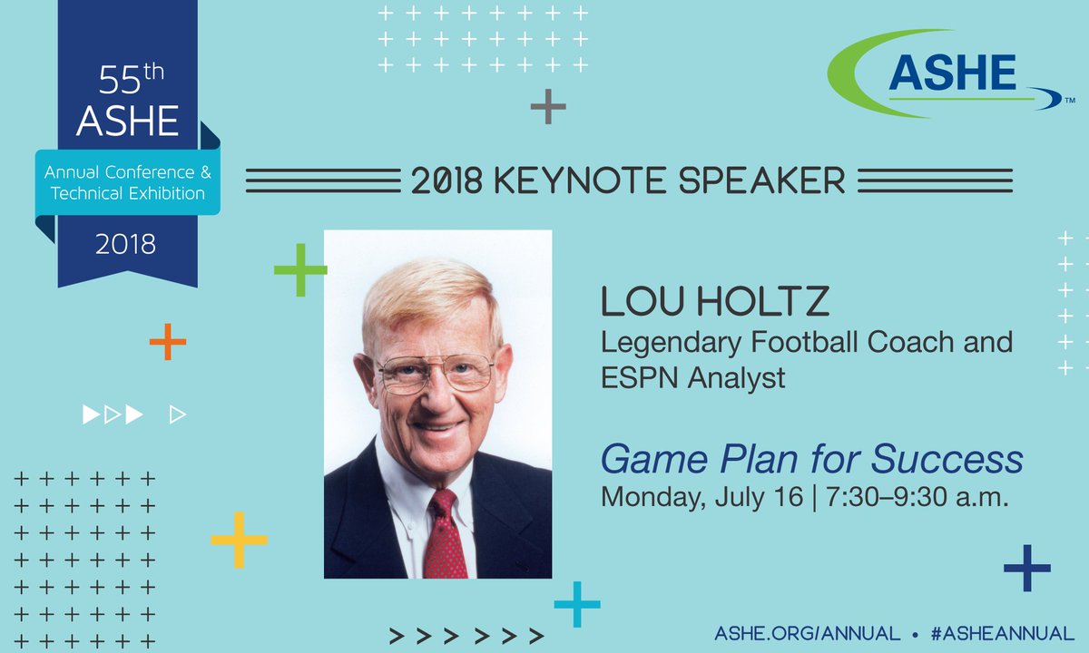 ASHEAHA's tweet photo. We're getting excited to hear from our 2018 #ASHEAnnual keynote speaker, Lou Holtz, as he discusses how we can develop a game plan for success! @ESPNDrLou  https://t.co/0k21ITJjGs https://t.co/LWpUODZvOK