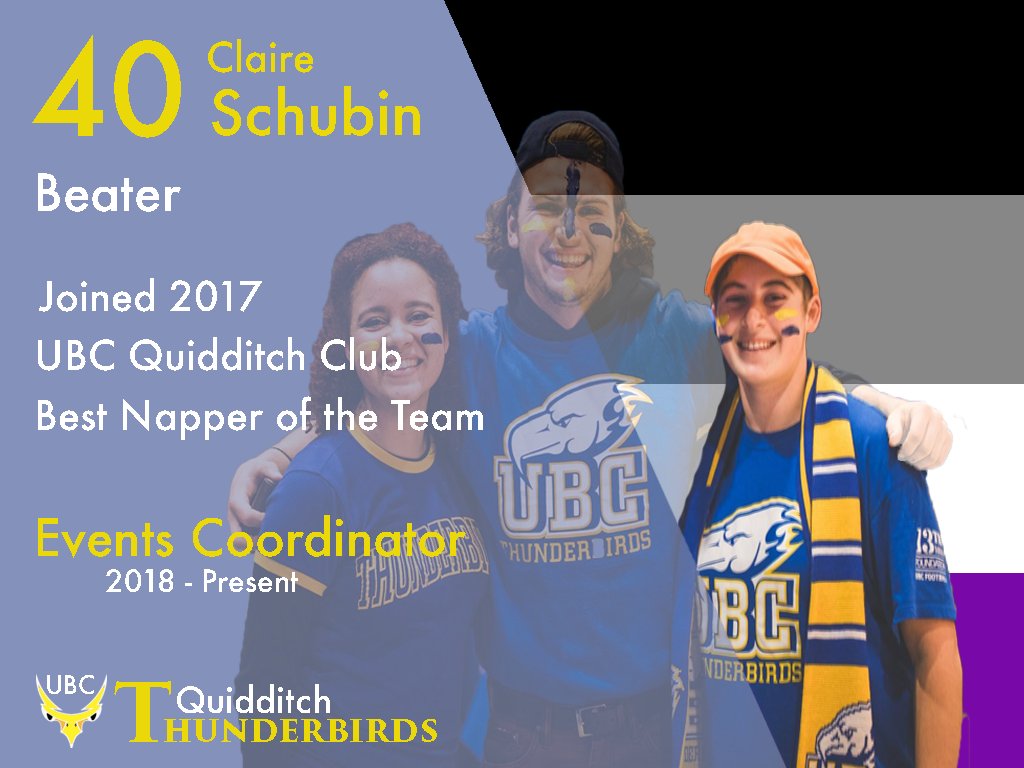 UBC Quidditch has its very own trio of Harry, Ron, and Hermione. Today we're featuring Claire for #wcw and the amazing spirit and talents she has brought as a beater to both our AMS and TSC teams. 

We have no doubt she will continue to make us proud this upcoming season!!