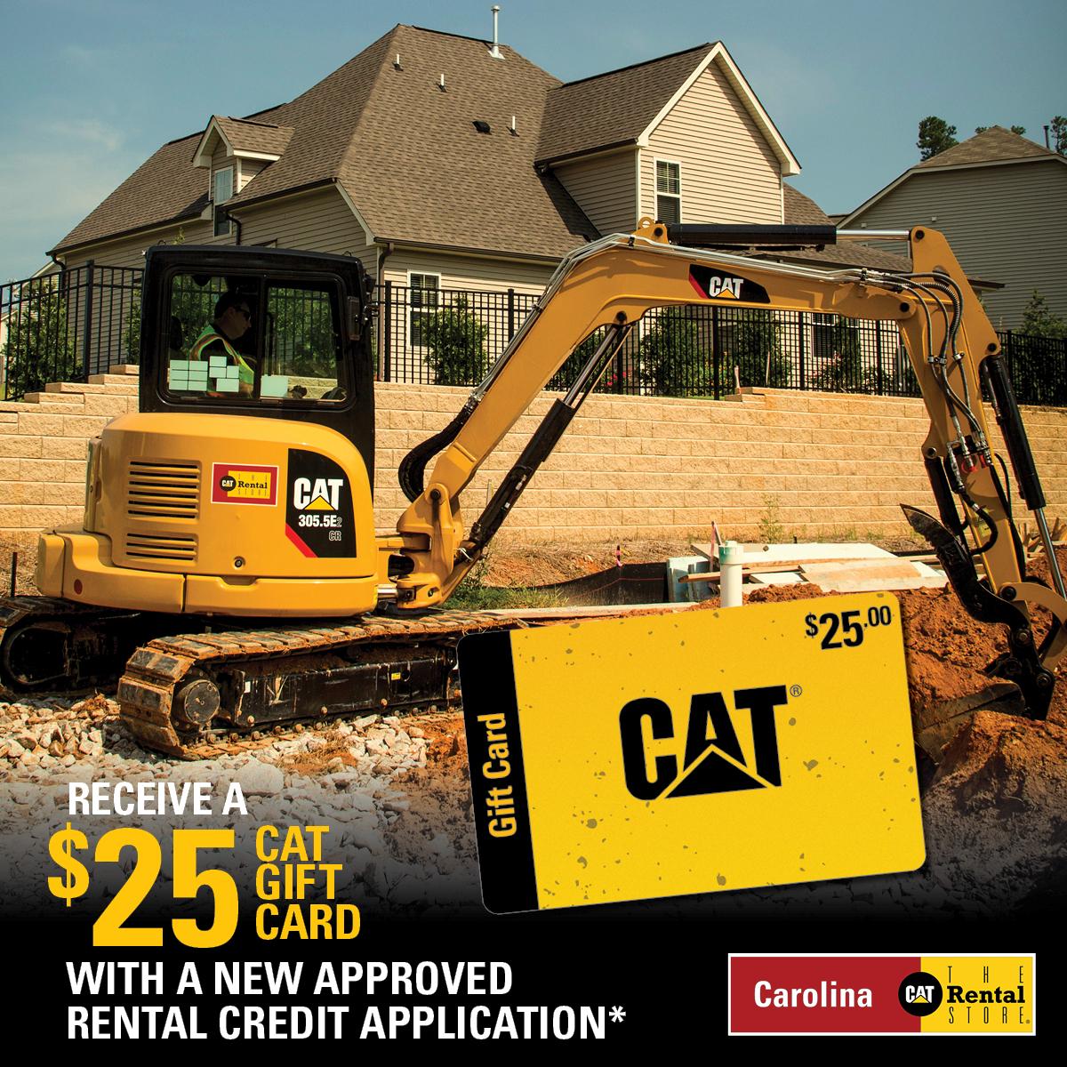 Last chance to claim your $25 Cat Gift Card* when you submit an approved rental credit app with the Carolina Cat Rental Store. Call 800-277-2070 to claim yours today! Offer expires in a week! #CatRental #WeBuildNC *Restrictions apply. bit.ly/2LO2gXk