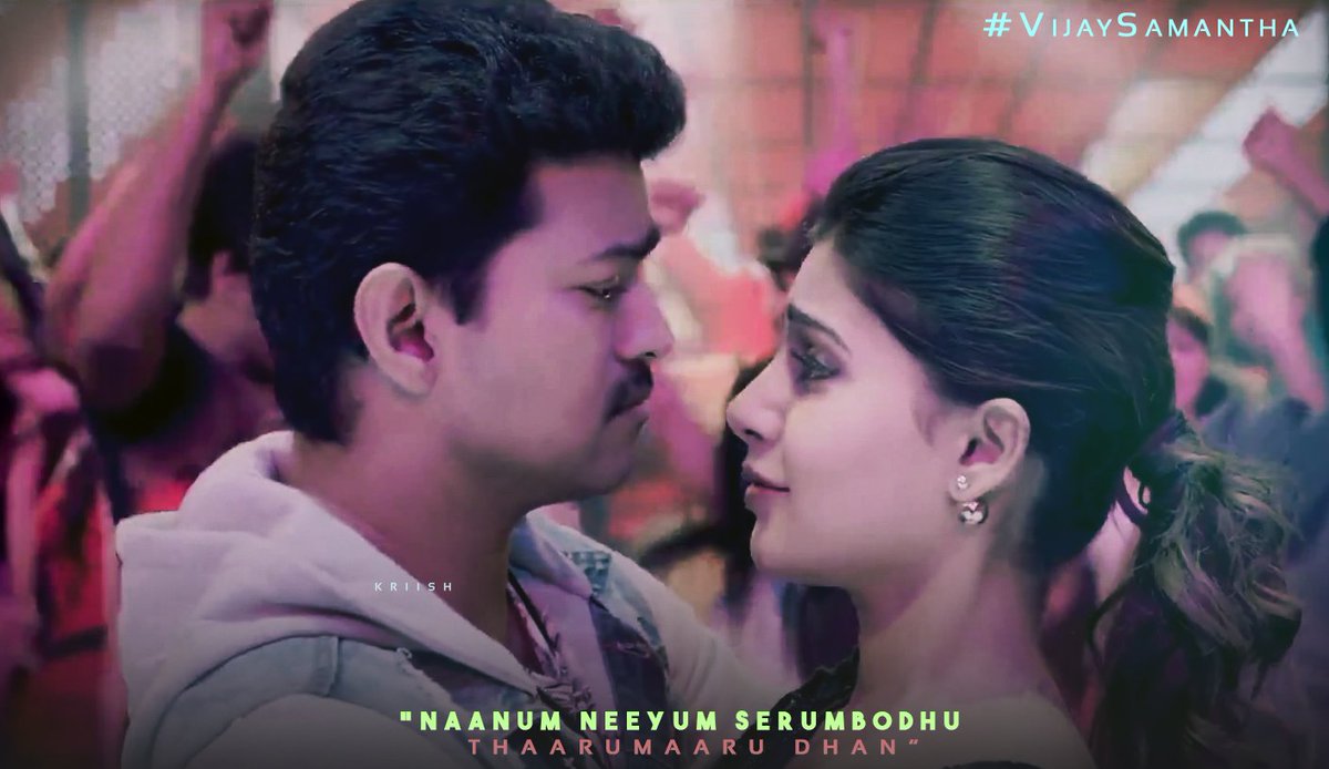 ItzKrrish_'s tweet photo. Naanum Neeyum Serumbodhu THAARUMAARU dhan - #VijaySamantha #BlockbusterPair ❤️🔥😎 https://t.co/hje4lzYpVh