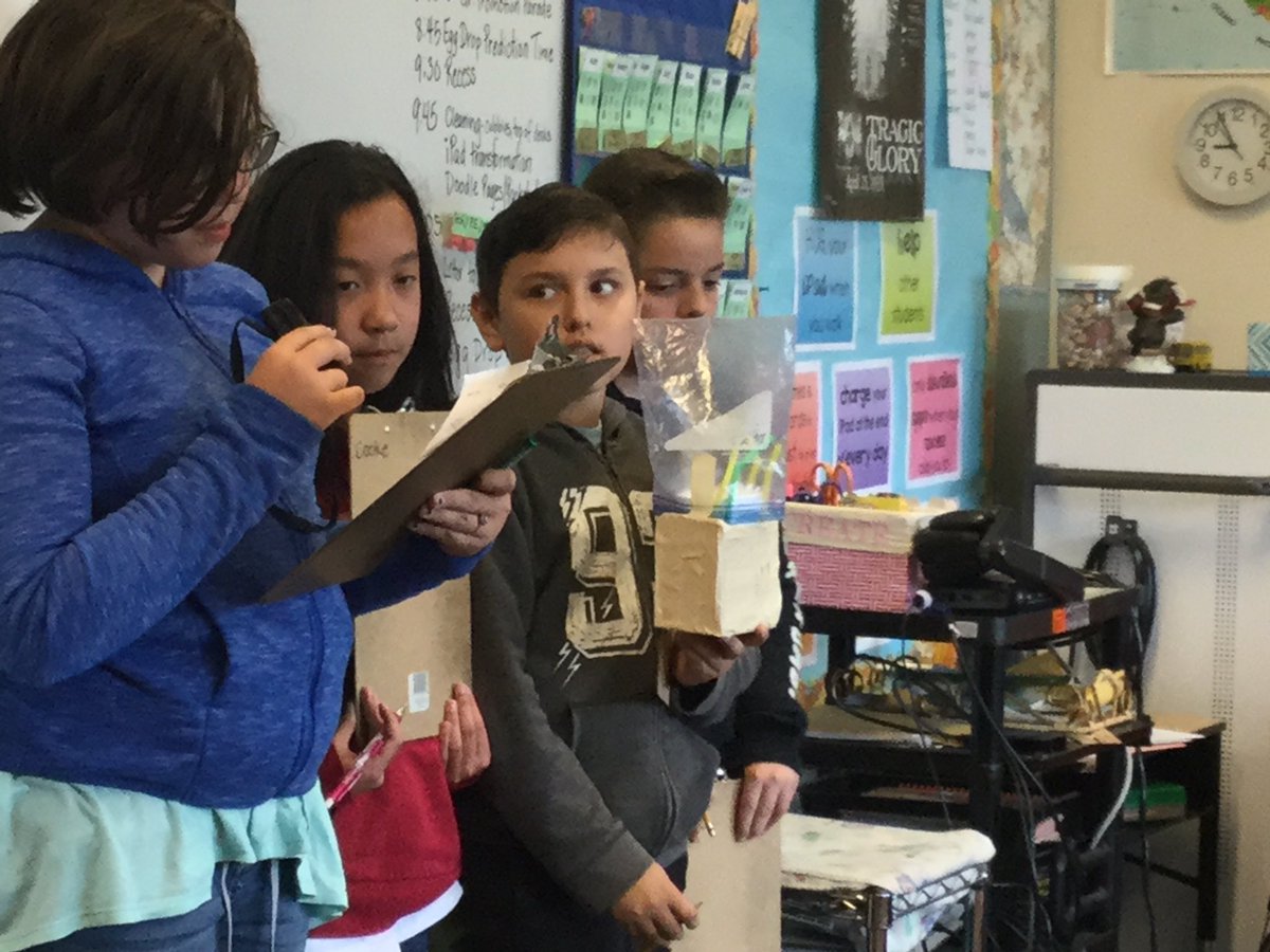 janellcooke's tweet photo. It’s egg drop day in 4th grade! We’re talking about the contraptions we designed and making predictions before the big drop happens. https://t.co/HBnaAQj0k7