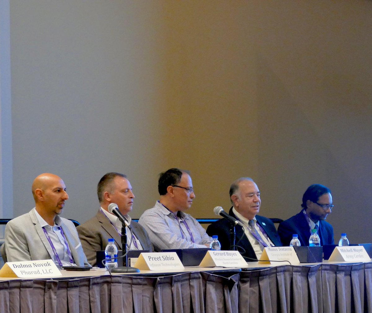 Thanks to our panel on #wearabletechnology: Gerard Hayes of <a href="/WRC_NC/">WirelessResearchNC</a>, <a href="/KaruEssele/">Karu Esselle</a> of <a href="/MQEngineering/">Macquarie University School of Engineering</a>, <a href="/TentzerisGT/">Manos Tentzeris GT</a> of <a href="/GeorgiaTech/">Georgia Tech</a>, Mitchell Mayer of <a href="/CERDEC/">cerdec</a>, and Preet Sibia of <a href="/Infineon/">Infineon</a> #IMS2018