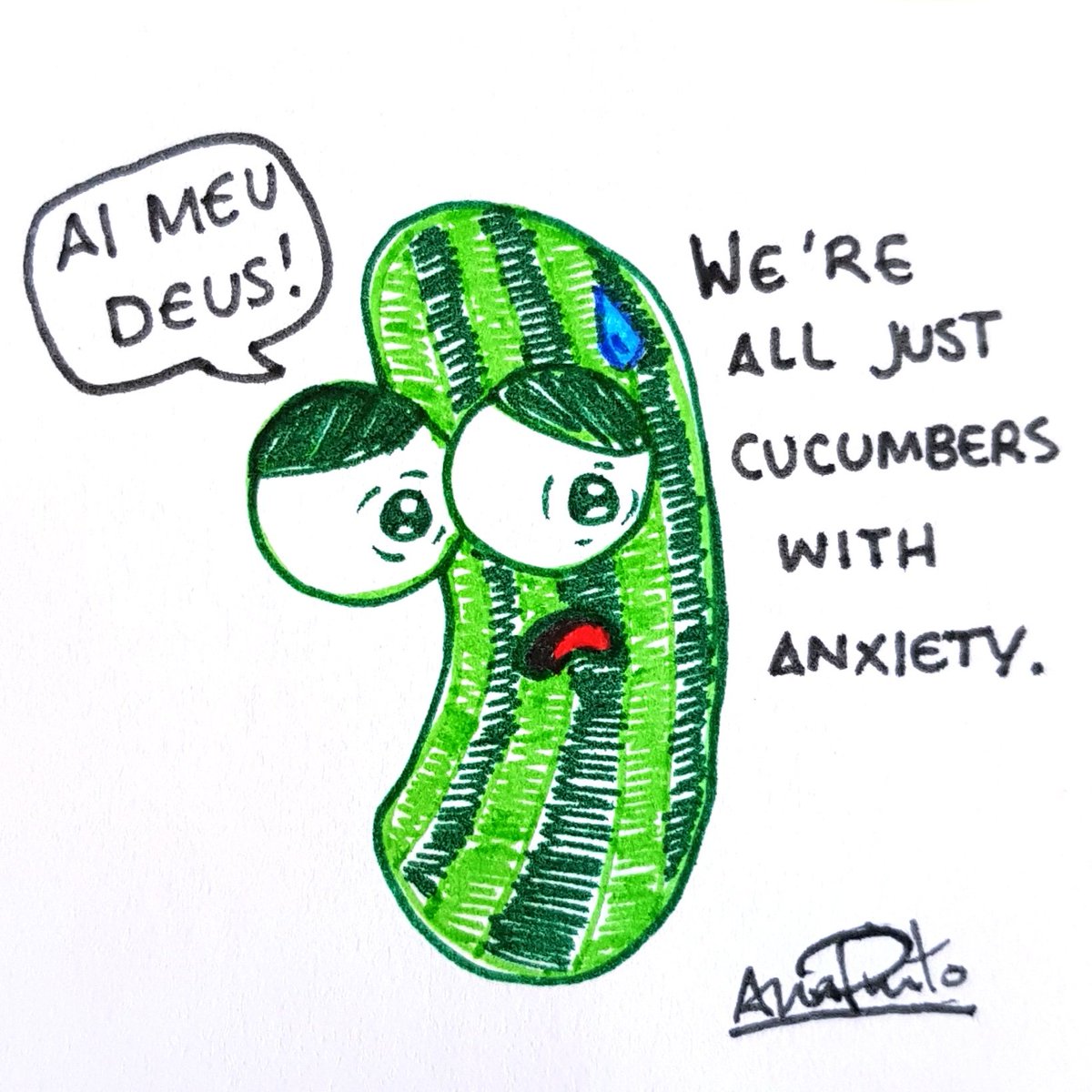 afriq_Ana's tweet photo. Not my idea, though a huge fan. #mykindofhumour #anxiouscucumber #pepinoansioso #aimeudeus #ohmygod #ohmygosh #OMG #anxiety #ansiedade #humour #humor https://t.co/6UCAWVQA8t