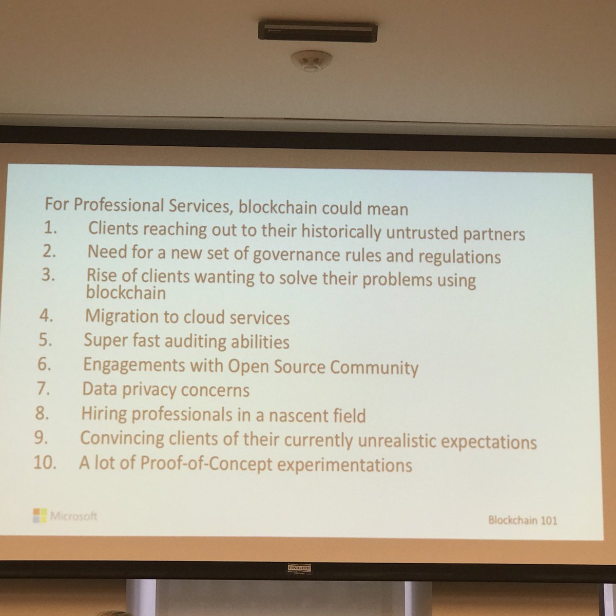 StefanieMarrone's tweet photo. So what does #blockchain mean for professional service firms? Here’s a speaker from @Microsoft at the #GroPro2020 conference breaking down its potential implications https://t.co/2Ey4h9RYXB