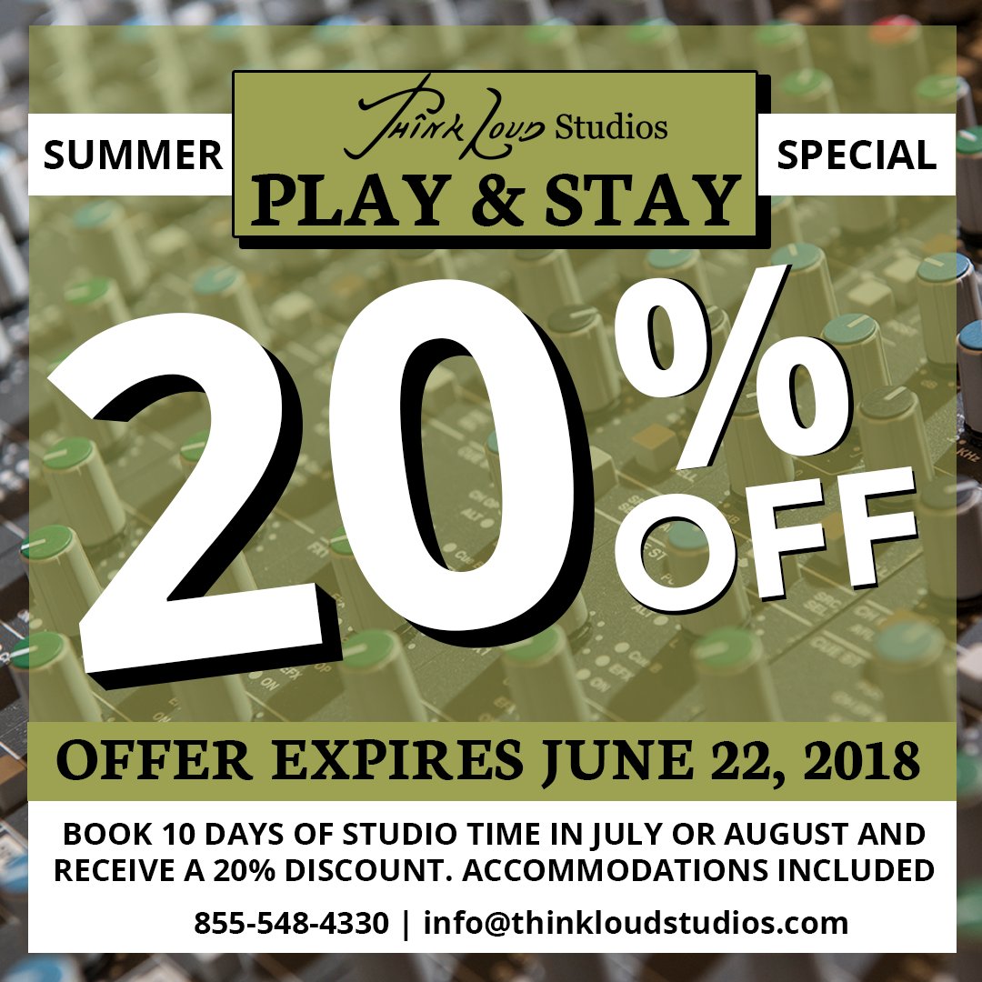 ThinkLoudStudio's tweet photo. In case you missed it, we are running this summertime special for 10 more days! Call or email us to book studio time!
.
.
.
#thinkloudstudios #recordingstudio #yorkpa #summertime #audioengineer #musicproducer #audioengineering #mixing #mastering #studiotime #recordingsession https://t.co/EY3845P09f