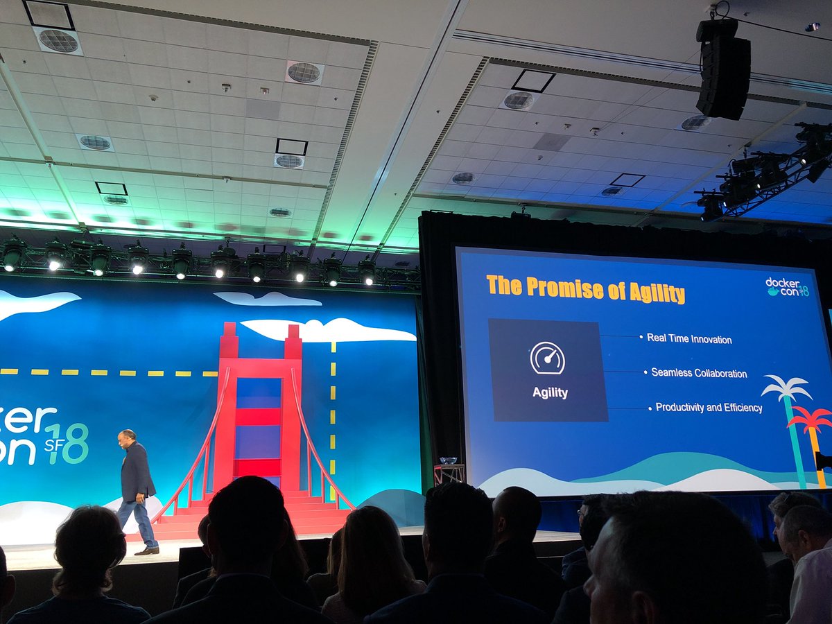 JacqLum's tweet photo. The @Docker Promise: Choice, Agility, Security. Which of these will help you in your #container platform journey? @DockerCon #DockerCon @SteveSSingh https://t.co/1UIAn9752y