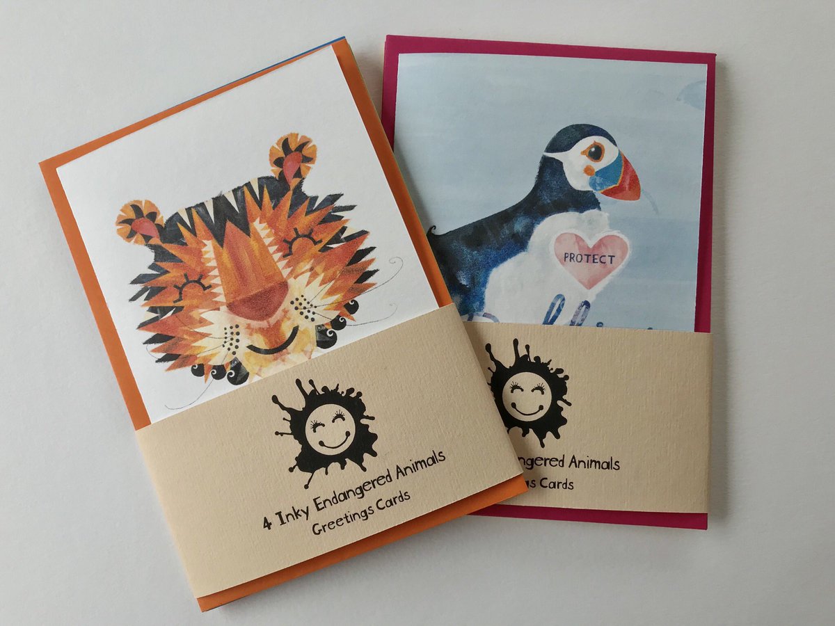 creativeflowb's tweet photo. May I present my set of four A6 inky endangered animals greeting cards up for sale in my inky shop. No cello just a lovely paper wrap. What do people think of these? #HandmadeHour #endangeredspeciesday #Environmental #illustrationart #greetingcards #creativeflorence https://t.co/gpa8NqoFwz