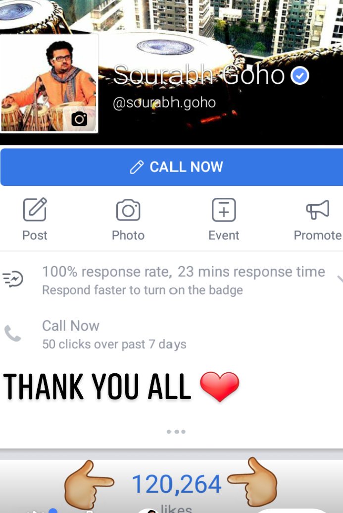 sourabhgoho's tweet photo. Thrilled to announce that my #FBFamily has crossed the mark of 1,20,000. Grateful for all the love and support which inspires me to work harder and do better 🙏🏻❤️ Page Link: https://t.co/yafPrfTjO5 #milestone #120k #onelakh #likes #120klikes #120konfb #fbworld #social #media https://t.co/TpVMChGt9X