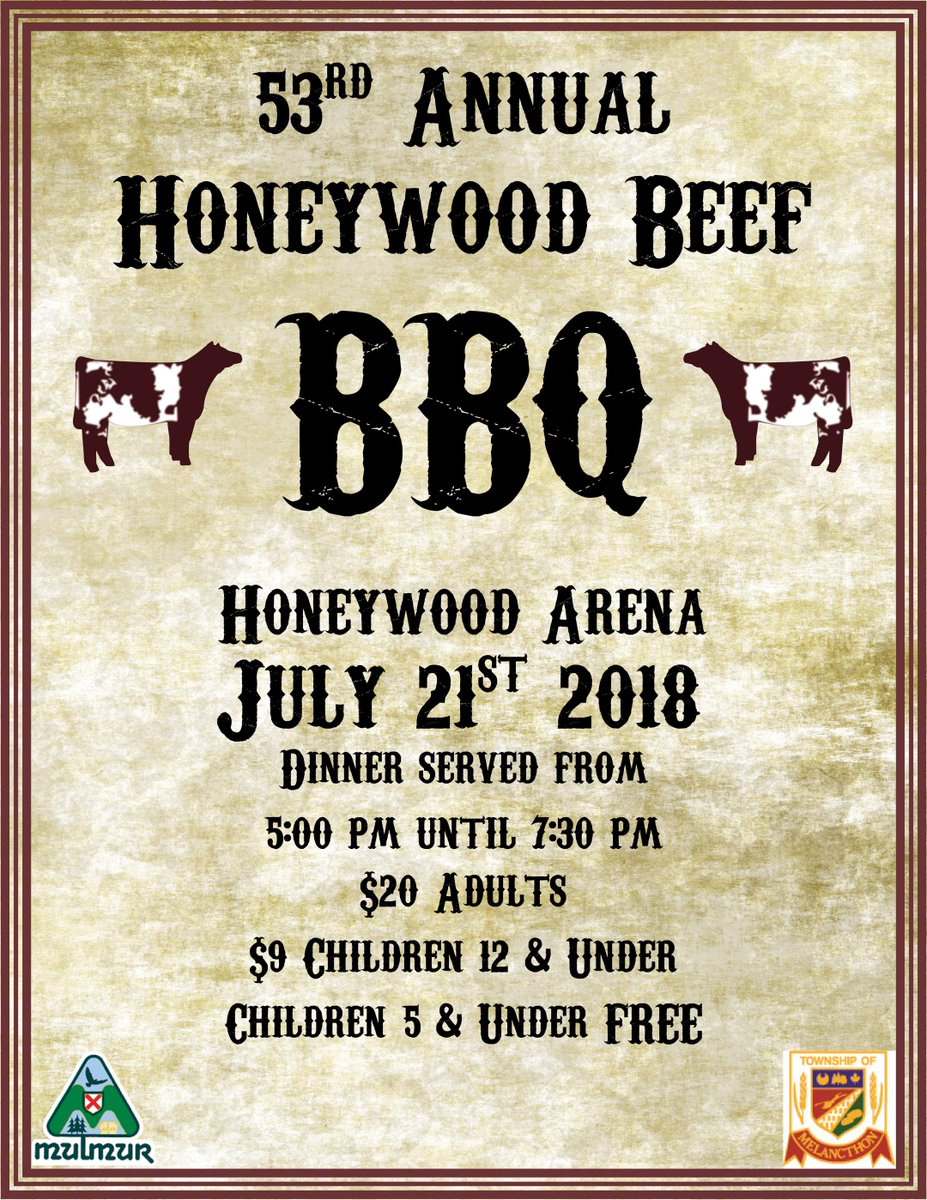 The 53rd Annual Honeywood Beef BBQ is coming Saturday, July 21st. Mark your calendars.