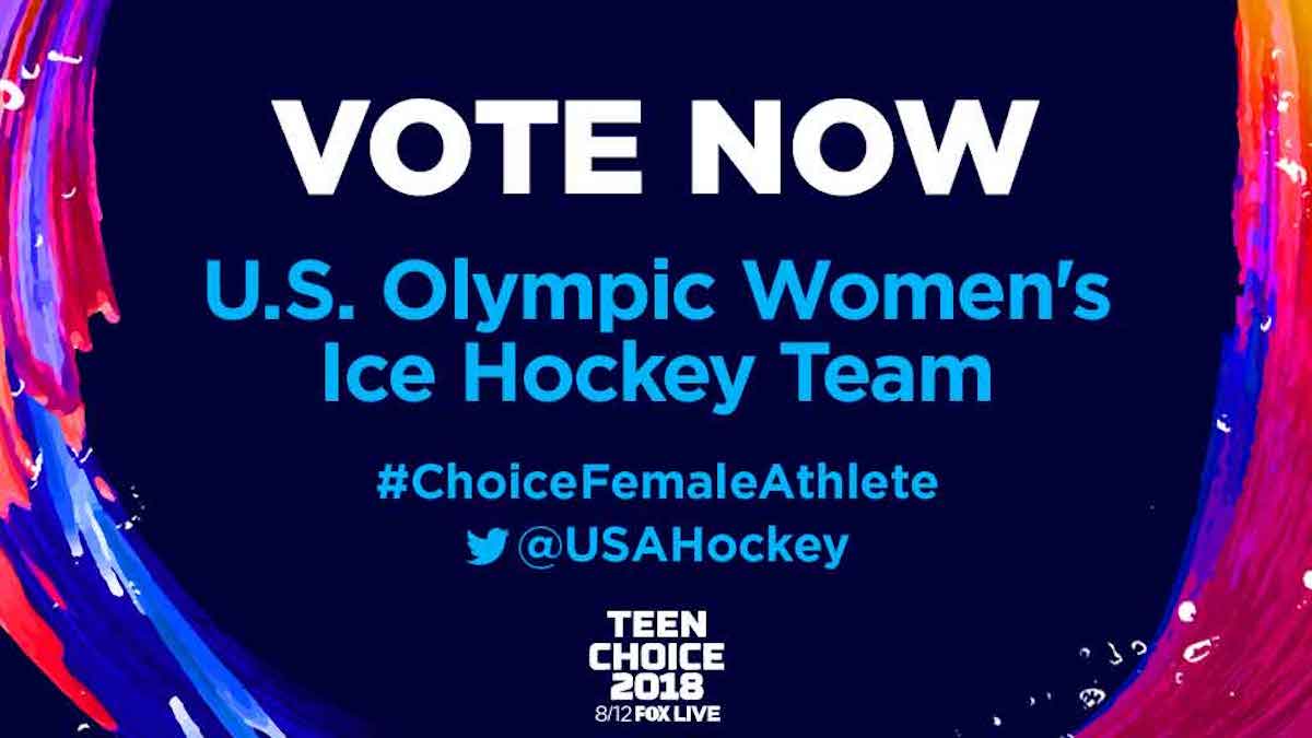 The U.S. Olympic Women's Hockey Team has been nominated for the 2018 #TeenChoiceAwards! 🇺🇸🏒

Cast your vote by tweeting with #ChoiceFemaleAthlete and <a href="/usahockey/">USA Hockey</a>, or go here: fox.tv/TCA18