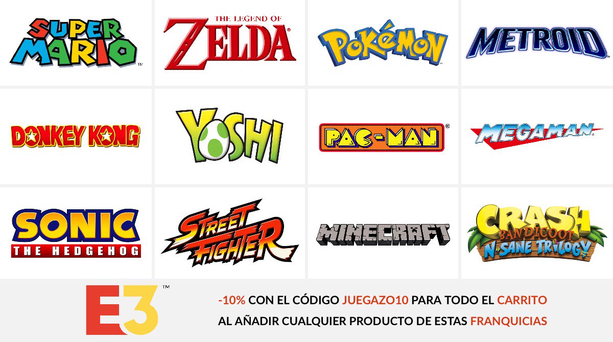 PackMaker_es's tweet photo. Ayer, #Nintendo mostró una franquicia tras otra, lo que supone... Más descuentos en #PackMaker!!! Con el código juegazo10 conseguirás un 10% de descuento para todo el carrito, al añadir productos de estas franquicias! #E3 https://t.co/DVhMmLScJc