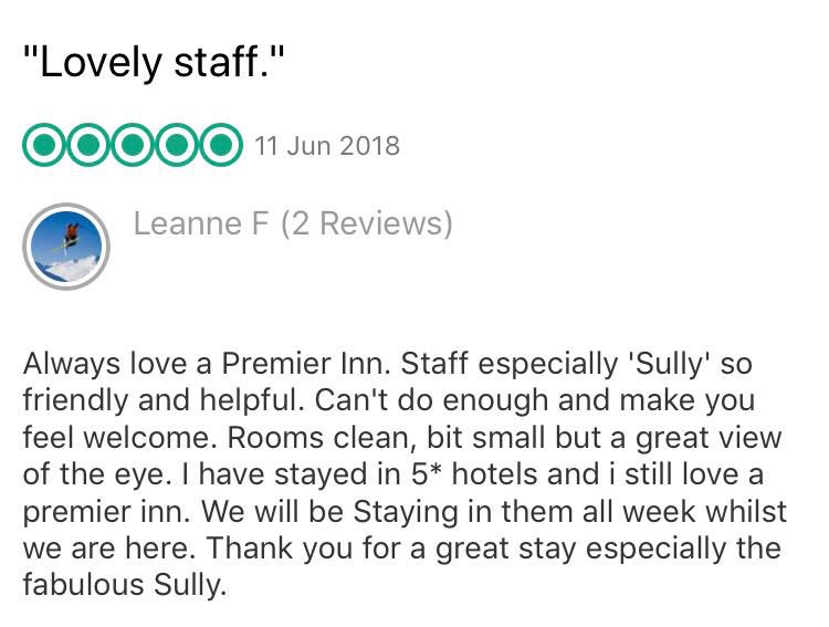 Two Weeks Into His #WaterlooPI Transfer. Sully Already Grabbed A #TripAdvisor Mention. Working His Magic In Reception Giving 110% To Every Guest Is Amazing To See. Sully Keep It Going🤙

#WaterlooSquad

<a href="/SDEBDD/">simon ewins</a> <a href="/LauraEvans81/">Laura EvansWrobleski</a> @J_K_H_A_N <a href="/lucymurphyxx/">.</a> <a href="/IndreMast/">Indre Mastauskaite</a> <a href="/AliShahin04/">Not Using Anymore</a>