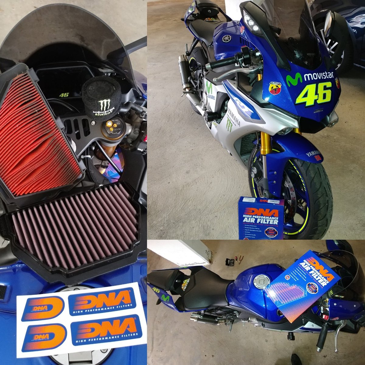 VALE46ck's tweet photo. Little tune up my #yzfr1 #r1 #rn32 with @dnafilters_official 👍😀 #yamaha @yamahamotogp @yamaharacingcom @valeyellow46 #vr46 #powerful #200PS #catalanGP https://t.co/mKPOMPeHY9