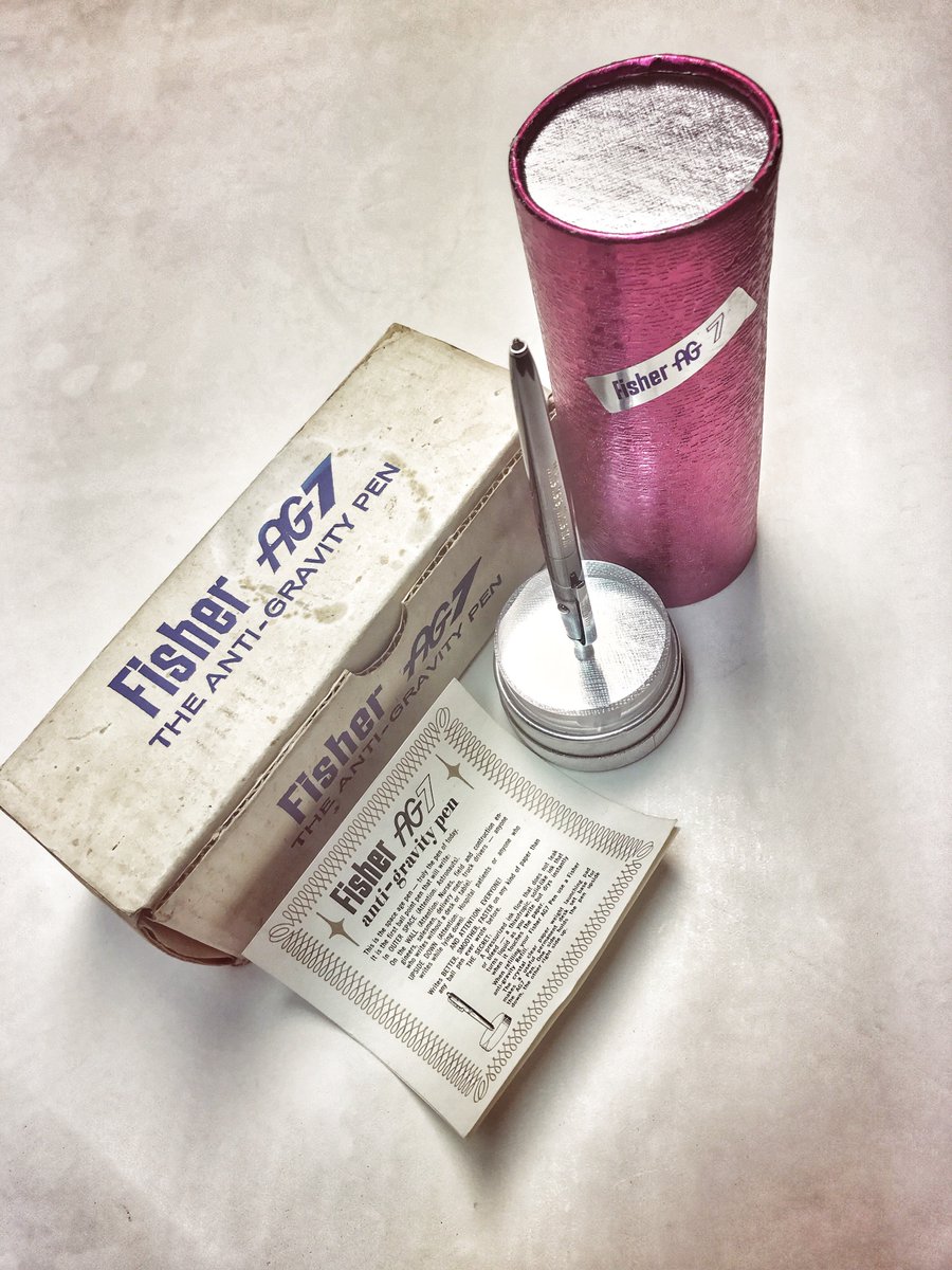 FisherPenCo's tweet image. WAY BACK WEDNESDAY!! Takin' it back to the early 70's when FSP was still  in Forest Park, IL. This was our beautiful, shiny, AG7 packaging  complete with pen stand! #fisherspacepen #vintage #waybackwednesday