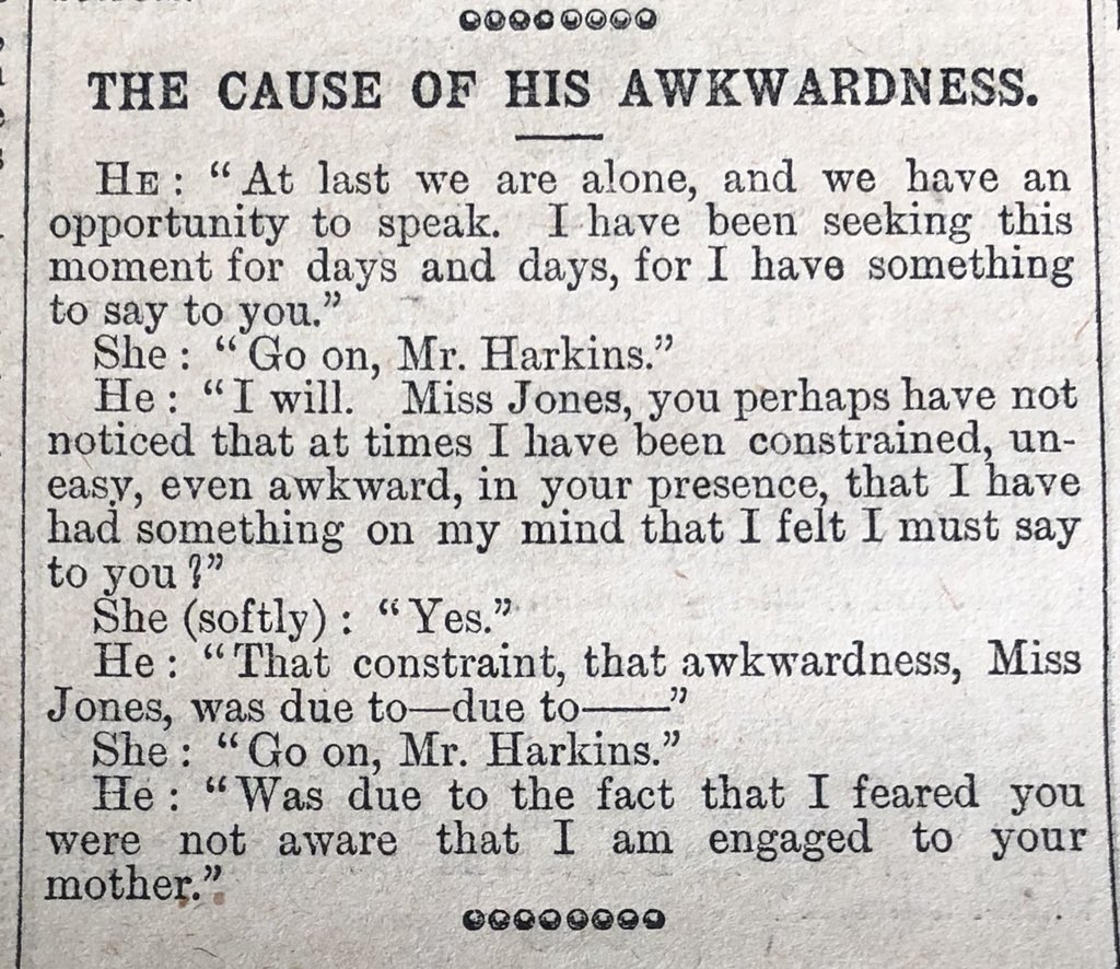 At last, a fresh take on the Victorian proposal joke!- Tit-Bits magazine (1901)