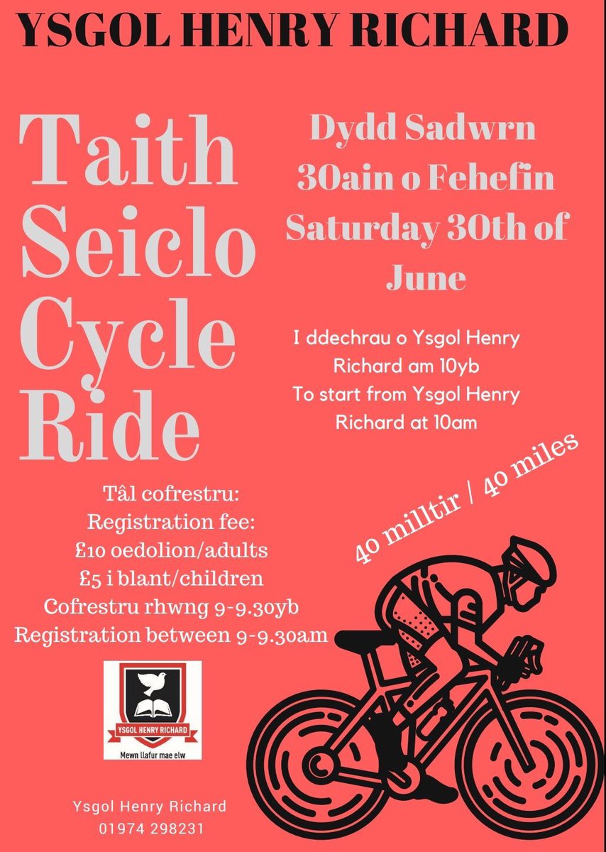 ManonWynJames's tweet photo. Y pedwar hyn yn ymarfer ar gyfer Taith Seiclo Cymdeithas @YsgolHR heno. Cofiwch ymuno â ni ar y 30ain 😀👨‍👦‍👦🚴‍♂️☀️🙌👇 https://t.co/W3cSl8HXwd