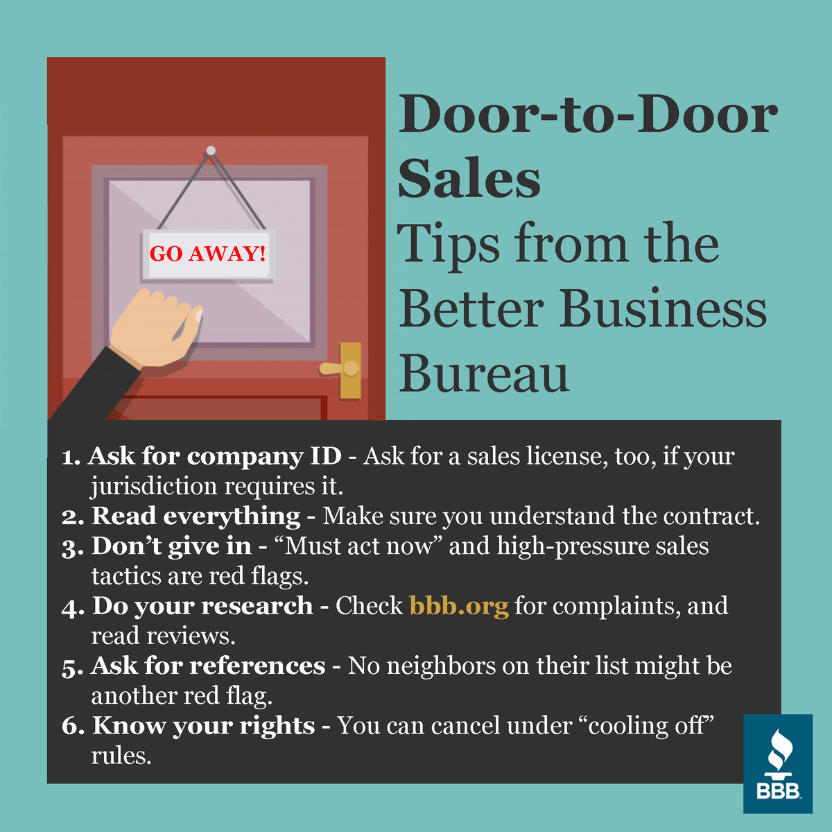 tristatebbb's tweet photo. And if they bother you, shut the door! You don’t owe them anything! #DoorToDoorSalesmen #BBB #DoYouHaveASecond #CheckCredentials https://t.co/yHg0fvOOyv