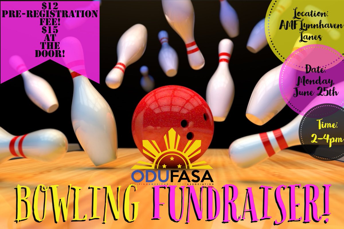 odufasa's tweet photo. Hello bbys! WE ARE GOING BOWLIINNNGGG!!
Come support ODU FASA and have some fun while doing it! You have the chance to win cool prizes and enter a raffle where you can win even more prizes
...HUWOOOOW
MAKE SURE TO PRE-REGISTER HERE: https://t.co/9utD9KKWzm https://t.co/LGgCjMZaEU