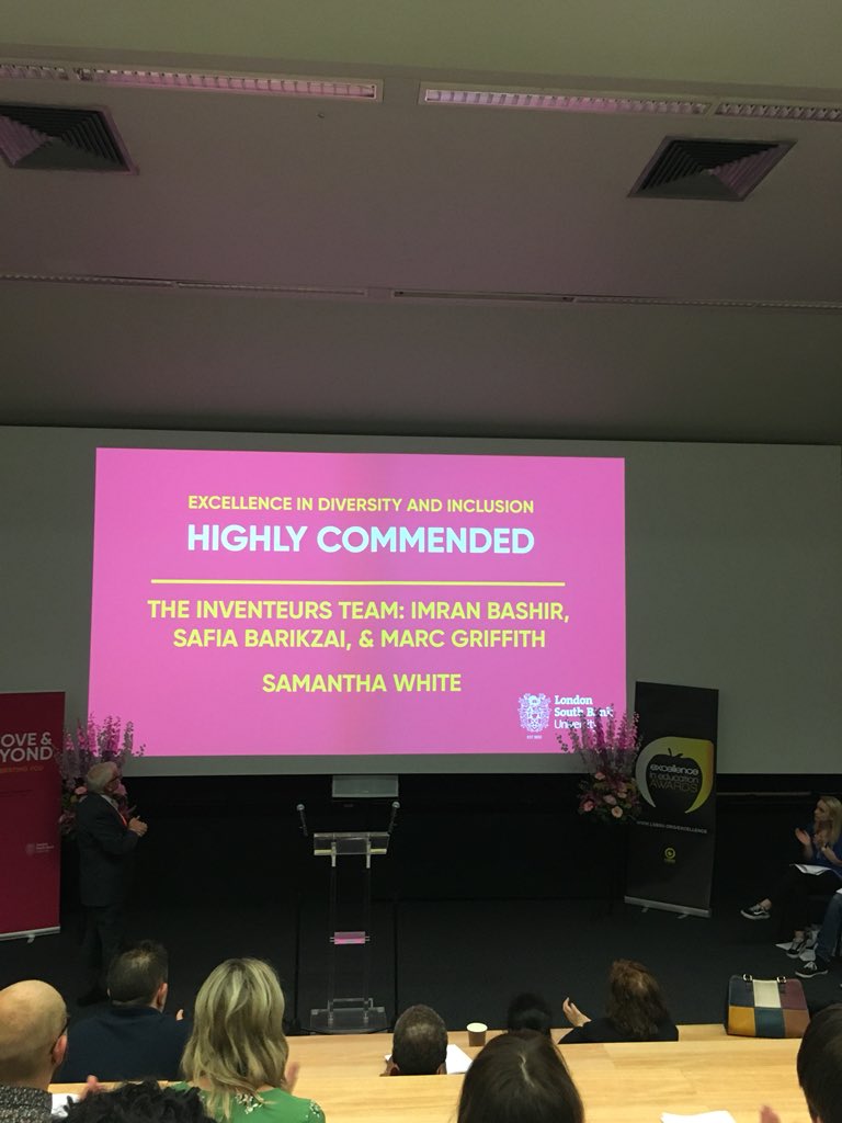 SafiaBarikzai's tweet photo. @GenderNet_LSBU Chair @SamanthaLei1984 & #TeamLSBU @InventEUrs_ highly commended for excellence in diversity and inclusion
#LSBUstaffconference #globalchangemakers https://t.co/0CjvYigTxO