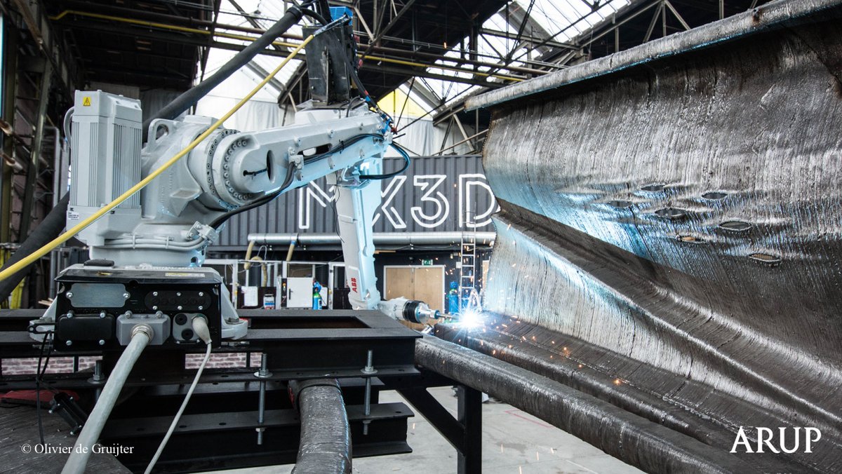 Arup's tweet photo. The #3Dprinted @MX3D_Bridge in Amsterdam, the Netherlands, winner of the #STARTSEU prize, marks the start of a ‘great urban transformation,’ according to the jury. As lead structural engineers, we ensured the structural capacity of the bridge. https://t.co/KA8TbldIej https://t.co/mnGoBzjuiY
