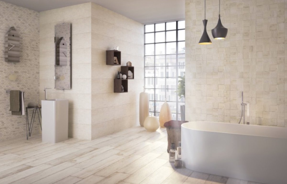 TileMode_'s tweet image. A2) We used the decorative squares as mini cabinetry while staging this bathroom! They stand out against our Metropolitan porcelain tile! See our full gallery of porcelain tile at tilemode.com! #kbtribechat