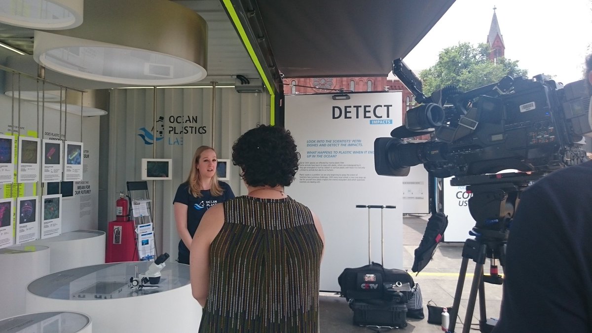 OPlasticsLab's tweet photo. Katie from @OceanLeadership was giving a great interview for @cgtnamerica today. She talked about here experience to volunteer for OPL. Great job Katie! 
#OceanPlasticsLabDC https://t.co/3618xMQoTD
