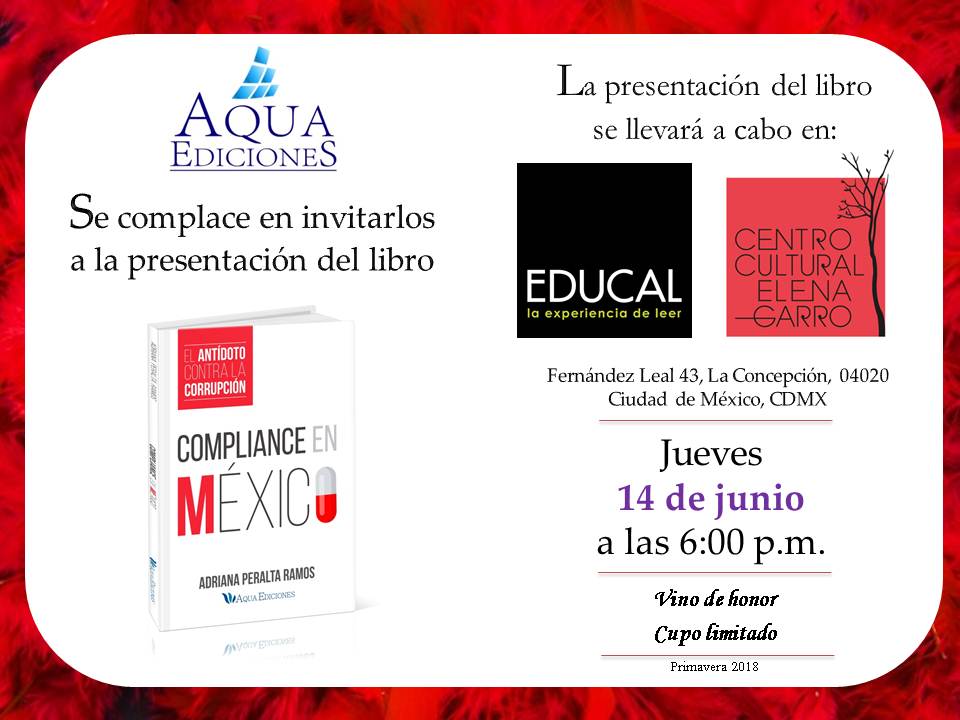 AquaEdiciones's tweet image. Acompáñanos mañana a presentar la novedad de @AquaEdiciones, #Compliance en #México