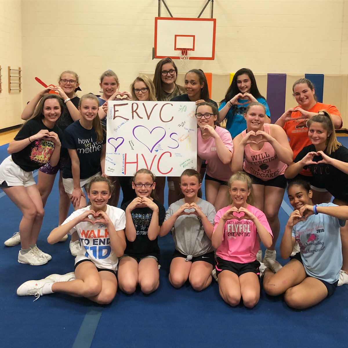 er_cheer's tweet photo. We spent some time at open gym tonight reflecting on how important our Cheer Family is and sending some extra love to @hilton_cheer ❤️🖤 stay strong girls, we love you! @HiltonCadets @ERBombers @Bombers_Sports @secV_cheertalk https://t.co/jQ9sV2JIRk
