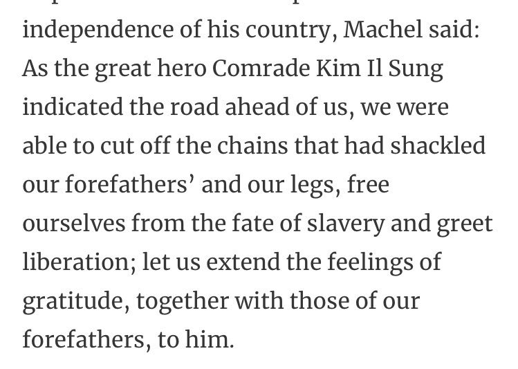 Mozambique’s revolutionary president Samora Machel praised President Kim Il Sung for inspiration and support for Mozambique’s anti colonial revolution.