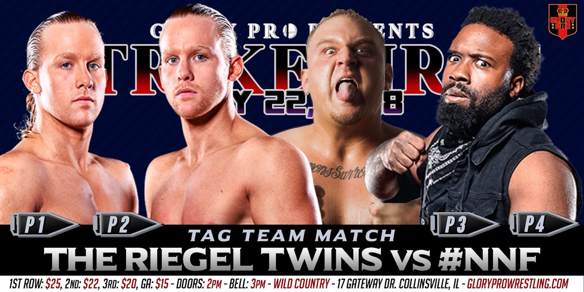 WeAreGloryPro's tweet photo. At #StikeFirst 7/22 from Wild Country, the debuting @TheRiegelTwins will face off against #NoNewFriends https://t.co/wK7QWlkbNM