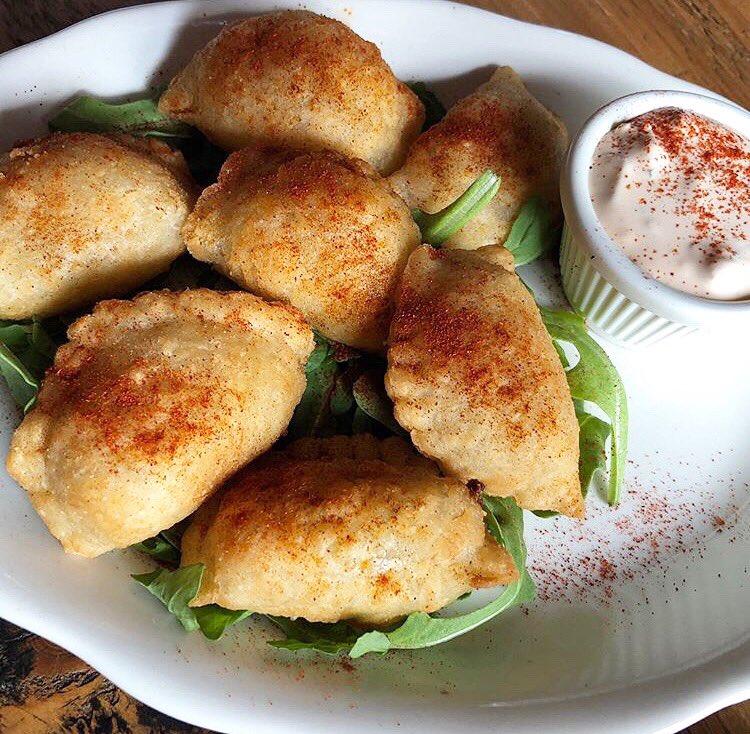 New menu item: fried chicken and jalapeño empanadas served with roasted corn crème fraiche! 

#TheSaltHouse #NewHopePA #LambertvilleNJ #food #foodie #foodporn #phillyfoodporn #NJfoodporn #hungry #eat
