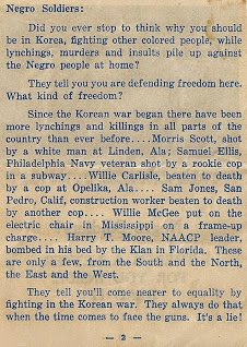During the US imperialist war of aggression Korean revolutionaries pleaded with Black soldiers (thru distributed pamphlets on the battlefield) to reconsider their position based on observations of Black oppression in the US. I ask where was the lie then and where is it now?