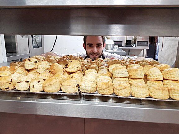 Highbullen's tweet photo. Oli our souz chef loves a good scone! Enjoy one of our delicious Highbullen Devon Cream Teas and a glass of bubbly this National Cream Tea Day (June 29th) for £15pp. Book your table by calling 01769 540561

#NationalCreamTeaDay #jamandcream #creamandjam #devonhour #Highbullen https://t.co/LCqnMpcen4