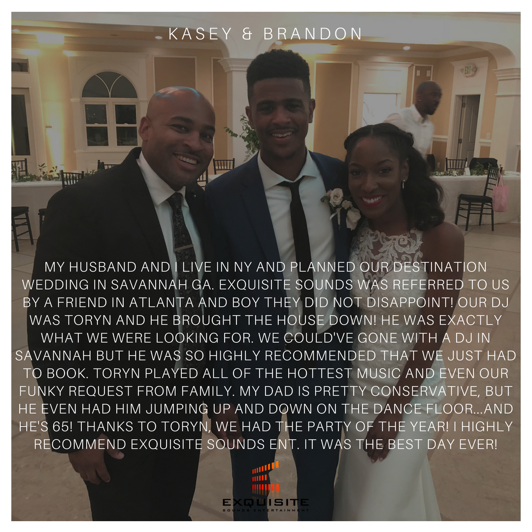 Check out what Kasey &amp; Brandon had to say about Exquisite Sounds Ent after their destination Wedding in Savannah with DJ Toryn L. #blessed #excited #destinationdj #exquisitesoundsent