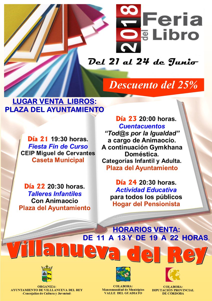 Villanueva del Rey (@aytovvadelrey) on Twitter photo Feria del Libro 2018. 21 al 24 de Junio. #VillanuevadelRey <a href="/infoguadiato/">infoguadiato</a> <a href="/dipucordoba/">Diputación de Córdoba</a> <a href="/RadioPenarroya/">Radio Peñarroya Cadena SER</a> Feria del Libro 2018. 21 al 24 de Junio. #VillanuevadelRey <a href="/infoguadiato/">infoguadiato</a> <a href="/dipucordoba/">Diputación de Córdoba</a> <a href="/RadioPenarroya/">Radio Peñarroya Cadena SER</a>