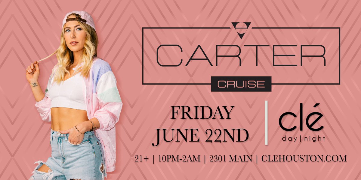 CleHouston's tweet image. We're excited to announce @CarterCruise , one week from Friday at Clé! 🎧 🔊 $10 tickets available NOW at: bit.ly/CarterCle 🎟