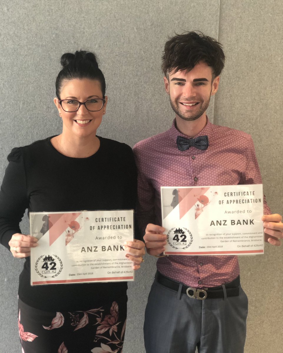 Stephmully's tweet photo. Amazing support from the team at ANZ for the @42for42 we’re so lucky and appreciate the help to build a Afghanistan memorial in Brisbane! https://t.co/9ovvF8uEEd