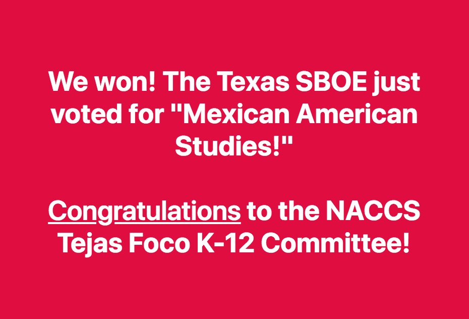 vlnzl's tweet photo. Victory in Texas! #ApproveMAS #MexicanAmericanStudies #MASforTexas #MASTejas #Xicanism #decolonize @NACCSTejasFoco @BarrioIntellect @UTRGV_MAS @AztecMuse @LibroTraficante #TxEd #EthnicStudiesNow #TxTABE #criticalpedagogy #AcademiaCuauhtli #NuestraEducacionEsNuestraLucha @TXSBOE https://t.co/QW4dkRVjNP