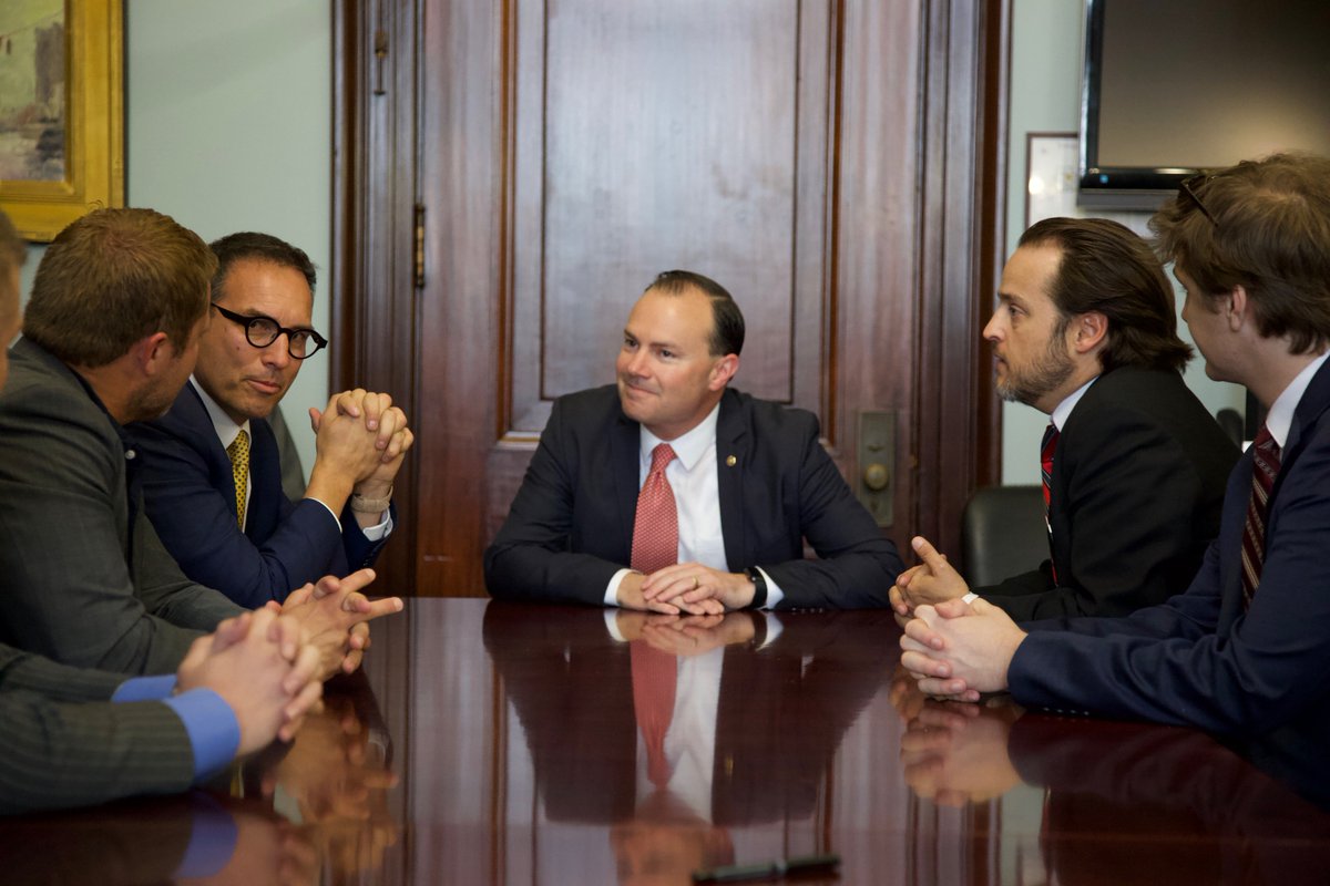 Eric Dowdle, Tim Ballard, and Paul Cardall meet with United States Senator Mike Lee <a href="/SenMikeLee/">Mike Lee</a> to discuss Utah's gift to the Nation, the George Washington Museum of American History.
georgewashingtonmuseum.org #georgewashingtonmuseum