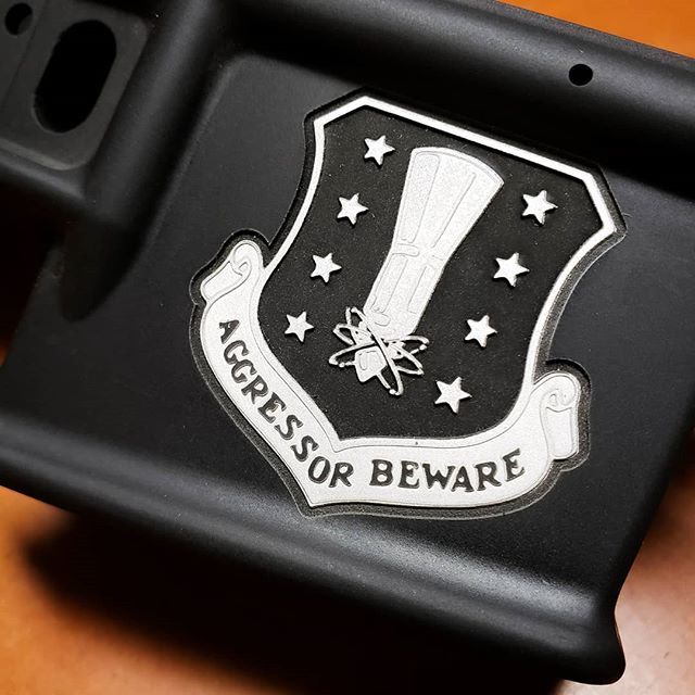 LEOArmory's tweet photo. Special multi layered engraving of the 44th Missile Wing Patch heading out to its new home.
#aggressorbeware #deepengraved #44thmissilewing #ar15 #arlower #frickenlaserengraved #leoarmory https://t.co/QJVTGtA4VS https://t.co/tYbivcAwCQ
