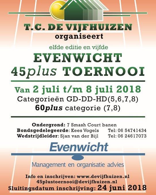 TCVijfhuizen's tweet photo. Heb je nog niet ingeschreven voor dit gezellige Evenwicht 45plus toernooi,  het kan nog t/m 24 juni a.s. Ga naar https://t.co/GNQAXrQfXk of https://t.co/Qiuxz6PDca https://t.co/71cwTJB3sp