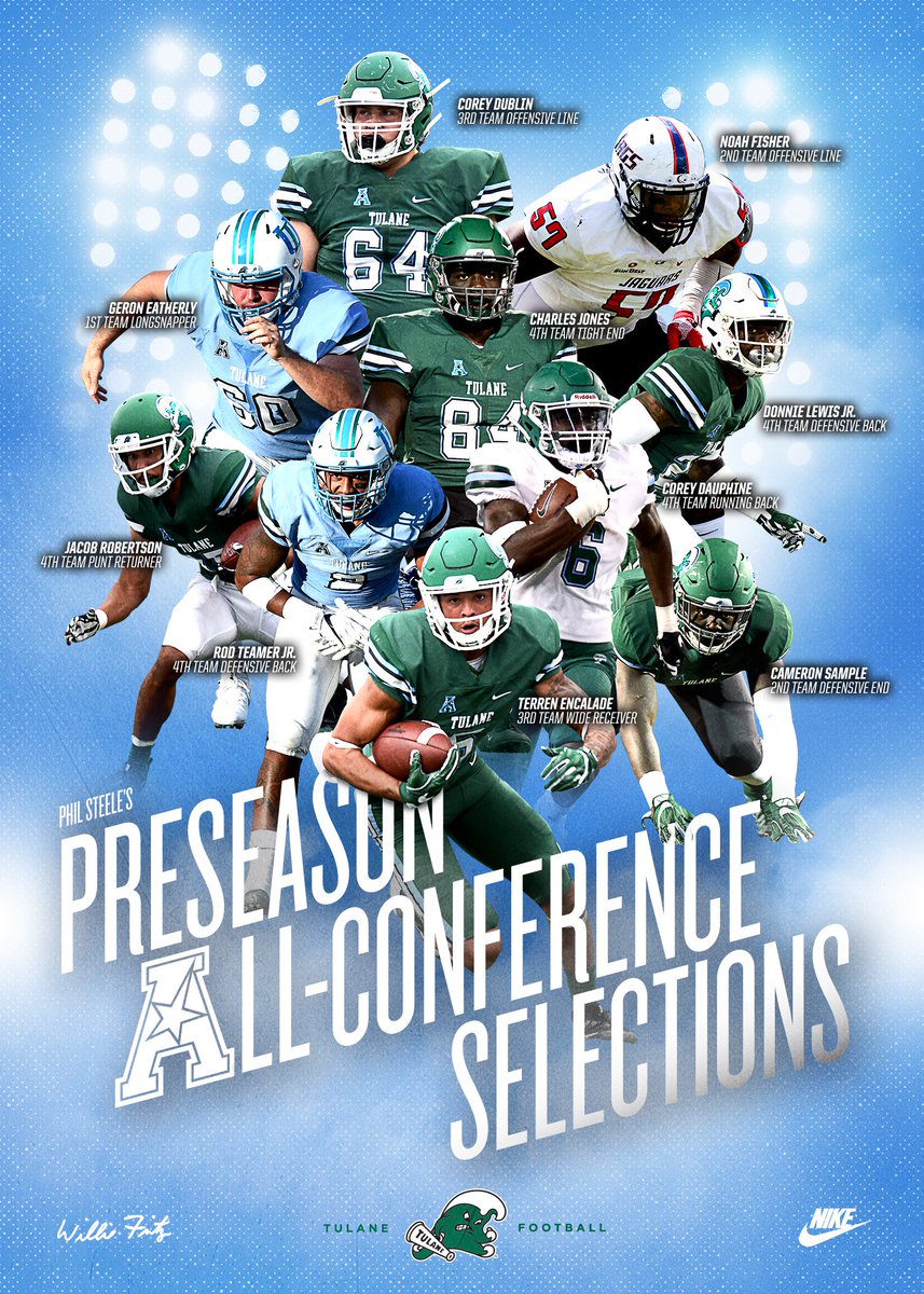 Tulane Football (@greenwavefb) on Twitter photo This is quite the group, <a href="/philsteele042/">Phil Steele</a>!
Here are Phil Steele's Preseason All <a href="/American_FB/">American Football</a> Selections:
#RollWave #NOLAsCollegeFootballTeam This is quite the group, <a href="/philsteele042/">Phil Steele</a>!
Here are Phil Steele's Preseason All <a href="/American_FB/">American Football</a> Selections:
#RollWave #NOLAsCollegeFootballTeam