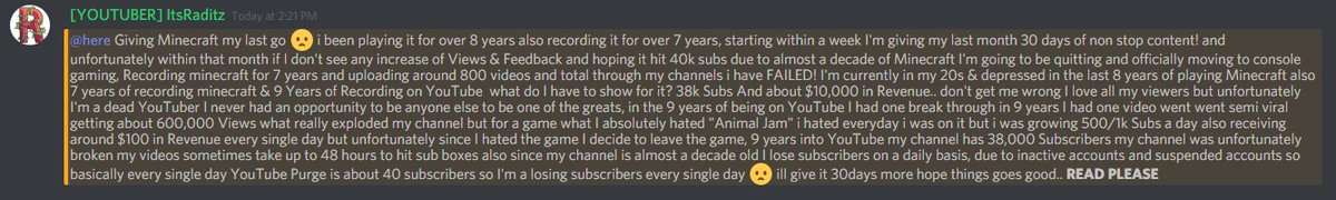 OfficialRaditz's tweet photo. Giving @YouTube my Last go *PLEASE READ* https://t.co/6sqjS7YV0F